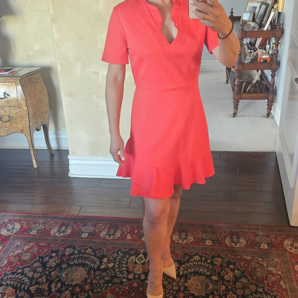 Elegant Red Ruffle Hem Dress